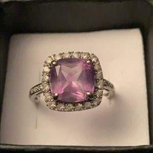 Solid White Gold Stamped 10Kt Amethyst Ring WG